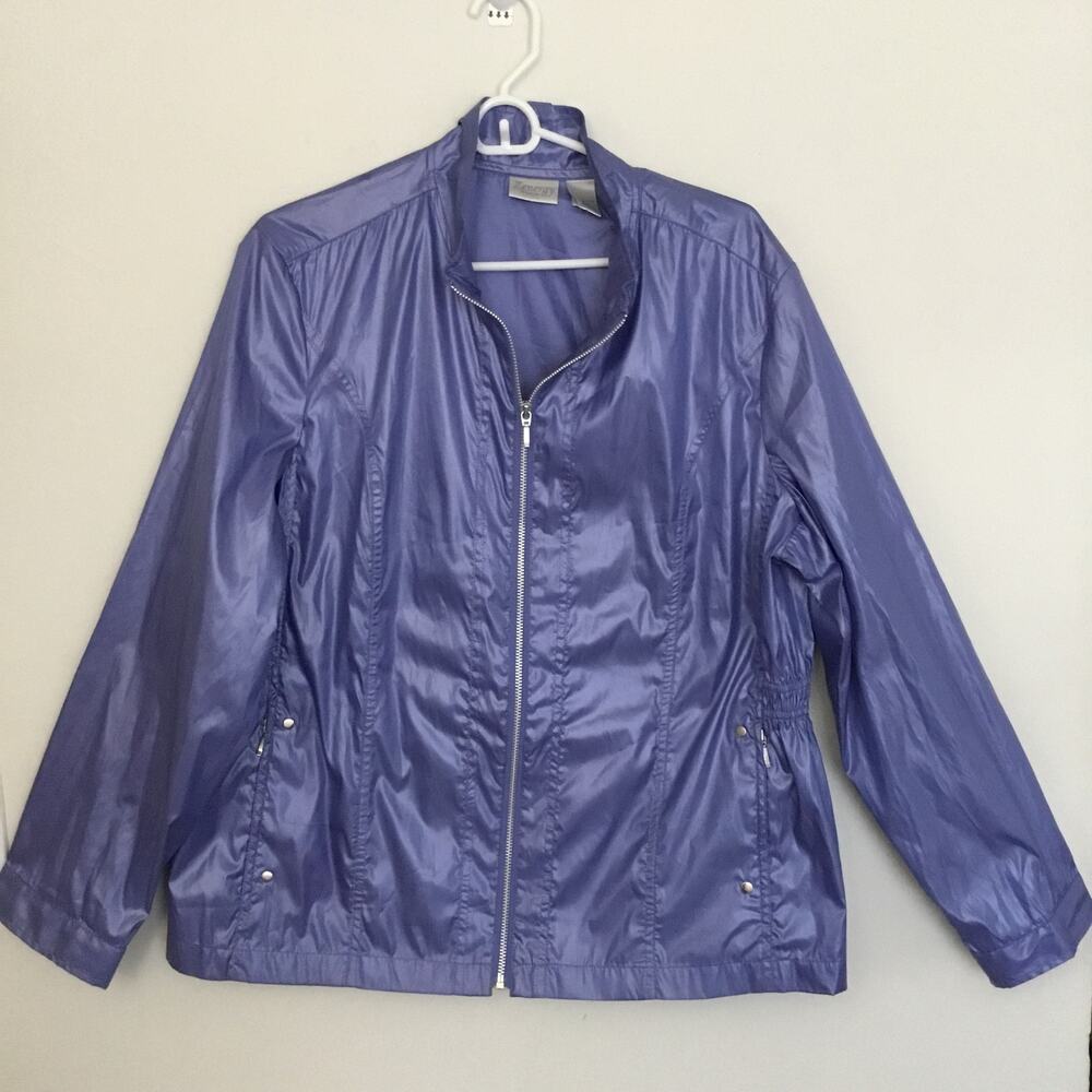 Chico's Zenergy Frosted Purple Shiny Windbreaker Zip Front Jacket Sz 3 (L)